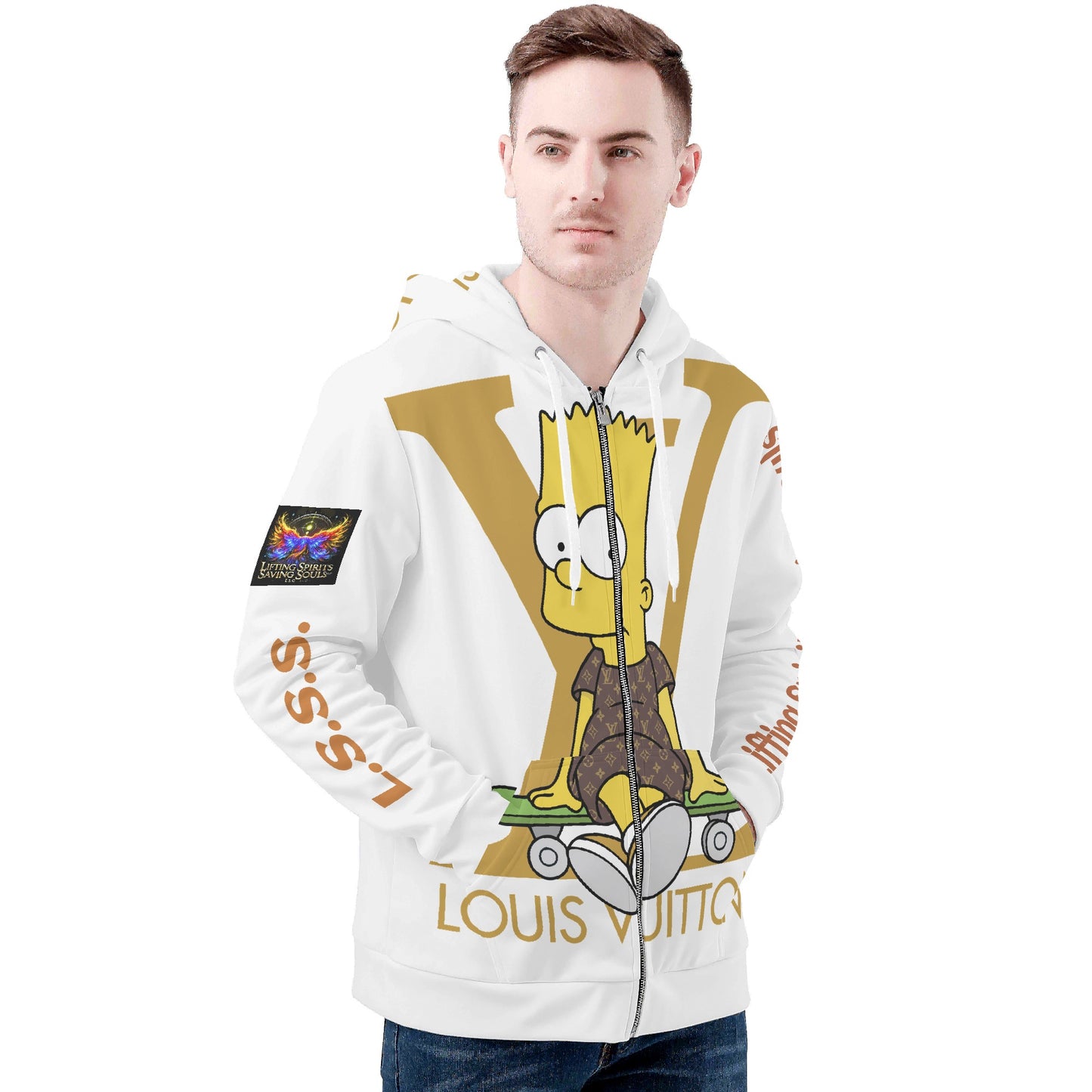 Mens All Over Print Classic Zip Up Hoodie Warm Jacket