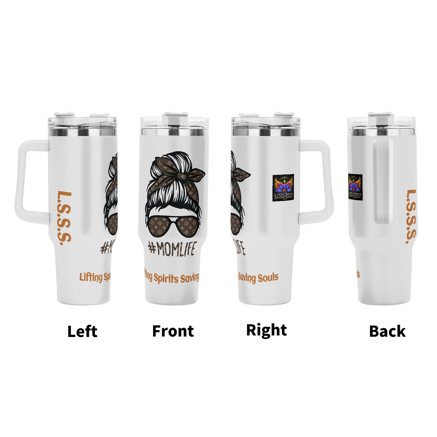 Personalized 40oz Stainless Steel Tumbler Gift With White Handle and Straw