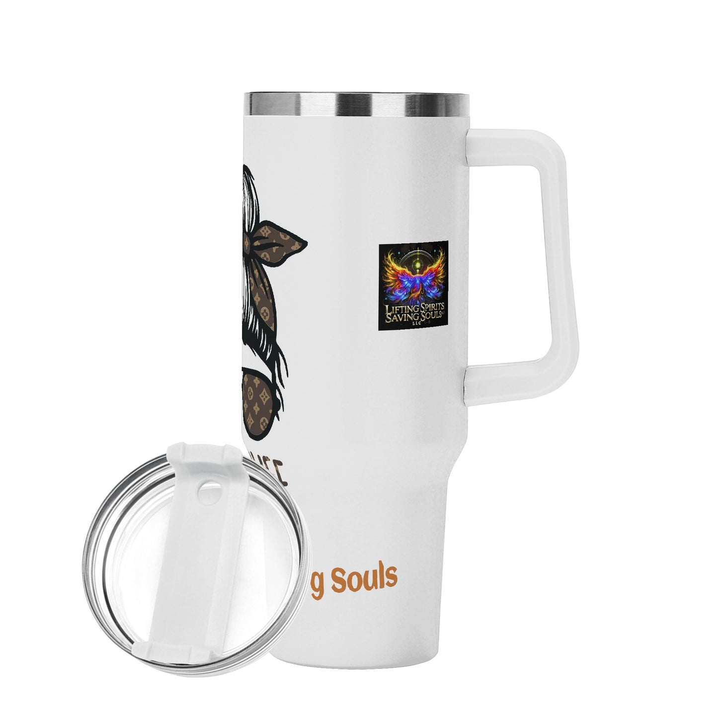 Personalized 40oz Stainless Steel Tumbler Gift With White Handle and Straw