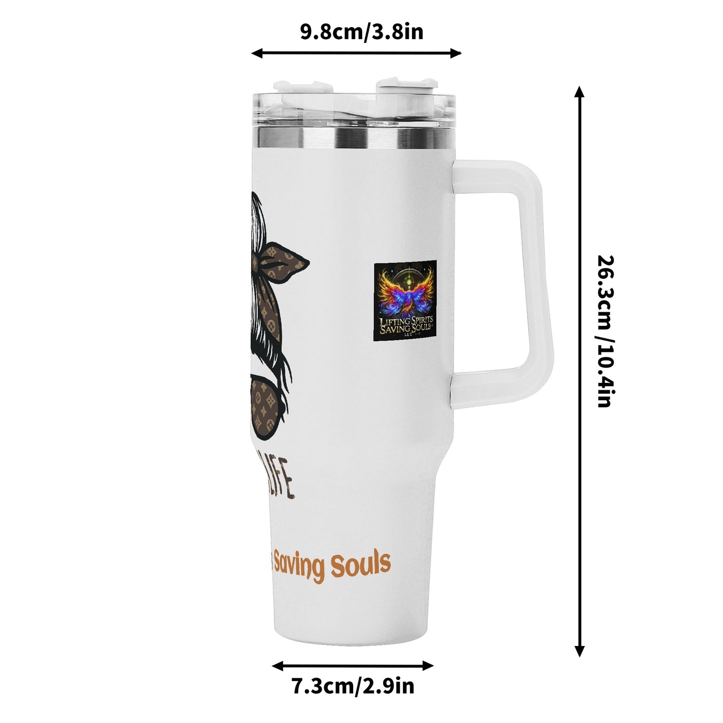 Personalized 40oz Stainless Steel Tumbler Gift With White Handle and Straw