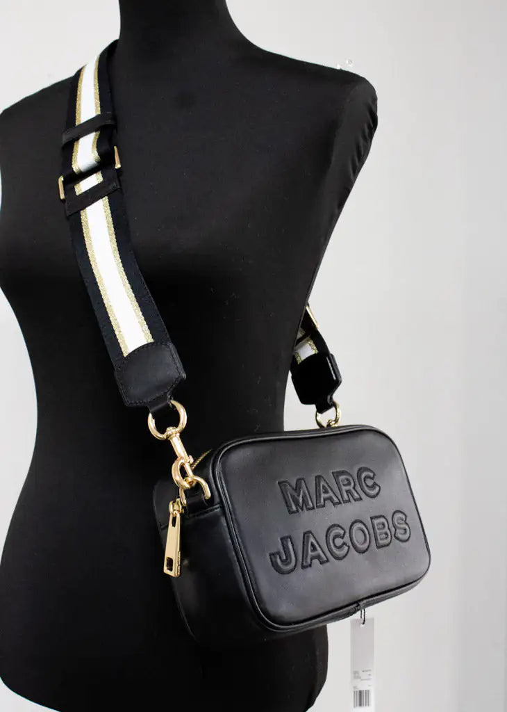 Marc Jacobs Flash Black Smooth Leather Logo Embossed Camera Crossbody Handbag