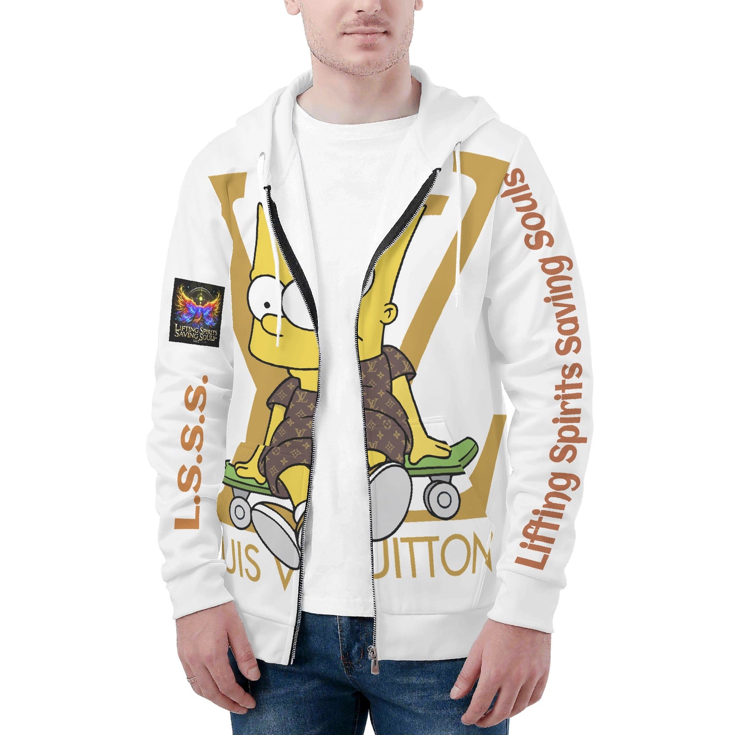 Mens All Over Print Classic Zip Up Hoodie Warm Jacket