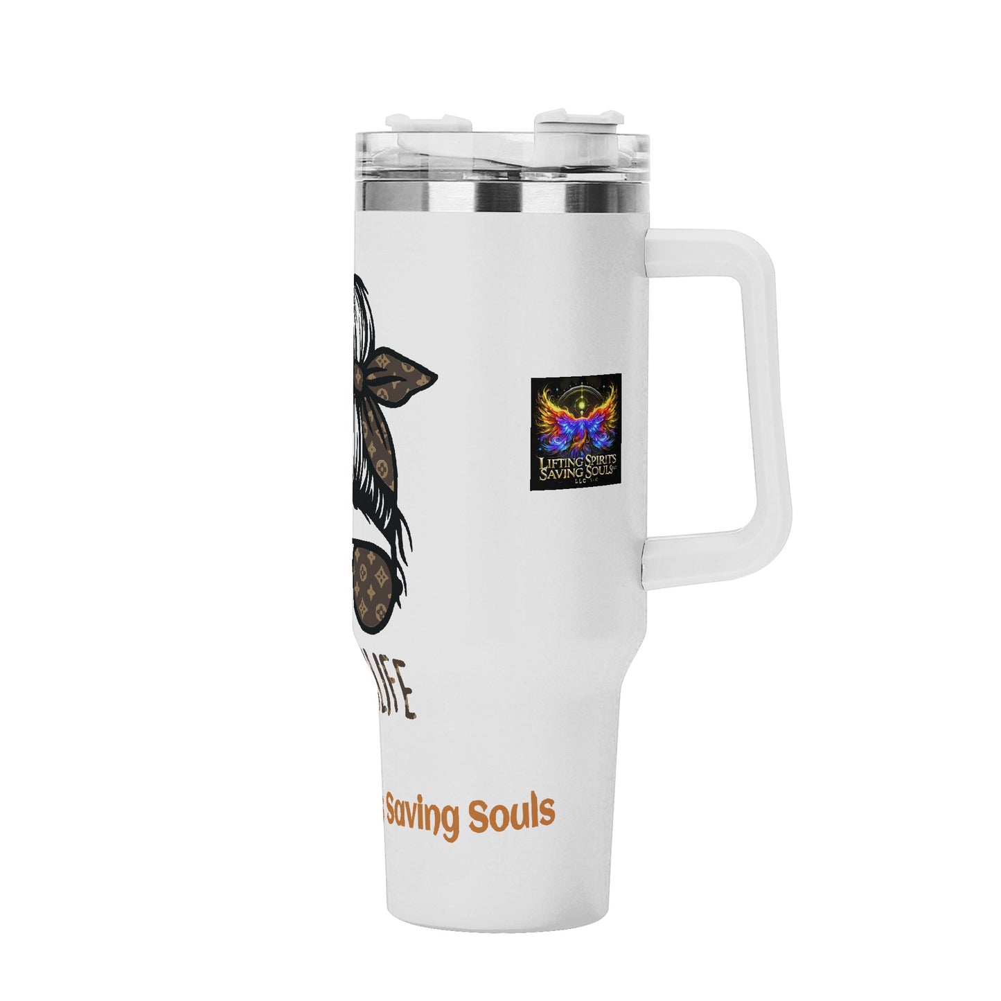 Personalized 40oz Stainless Steel Tumbler Gift With White Handle and Straw