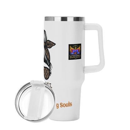 Personalized 40oz Stainless Steel Tumbler Gift With White Handle and Straw