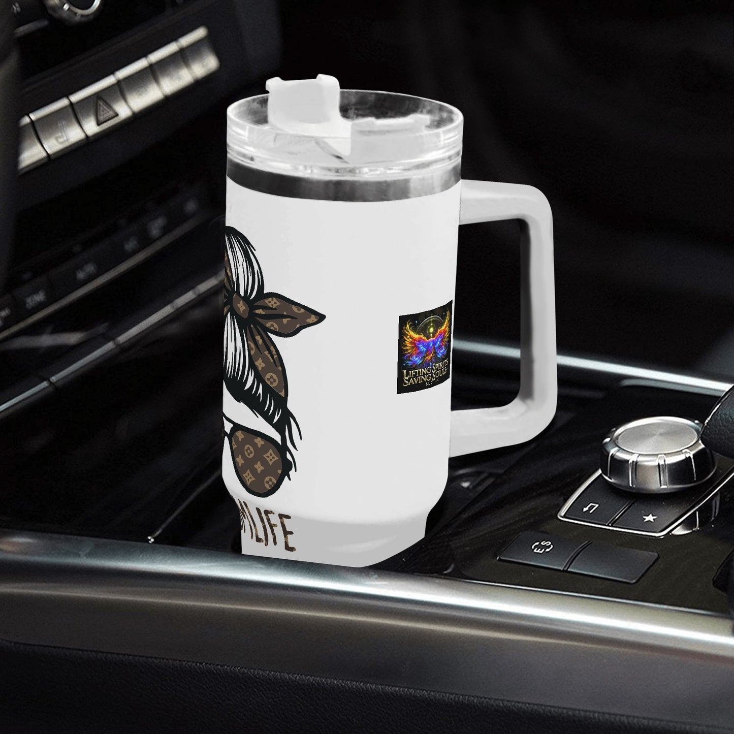 Personalized 40oz Stainless Steel Tumbler Gift With White Handle and Straw