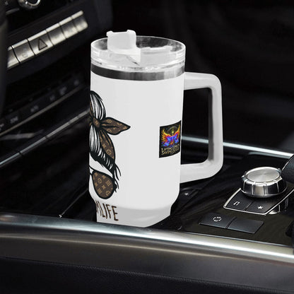 Personalized 40oz Stainless Steel Tumbler Gift With White Handle and Straw