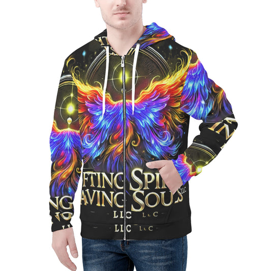 Mens All Over Print Classic Zip Up Hoodie Warm Jacket