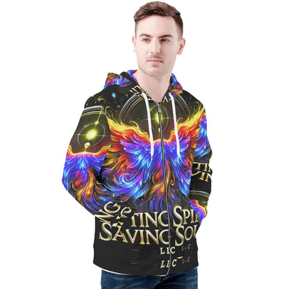 Mens All Over Print Classic Zip Up Hoodie Warm Jacket