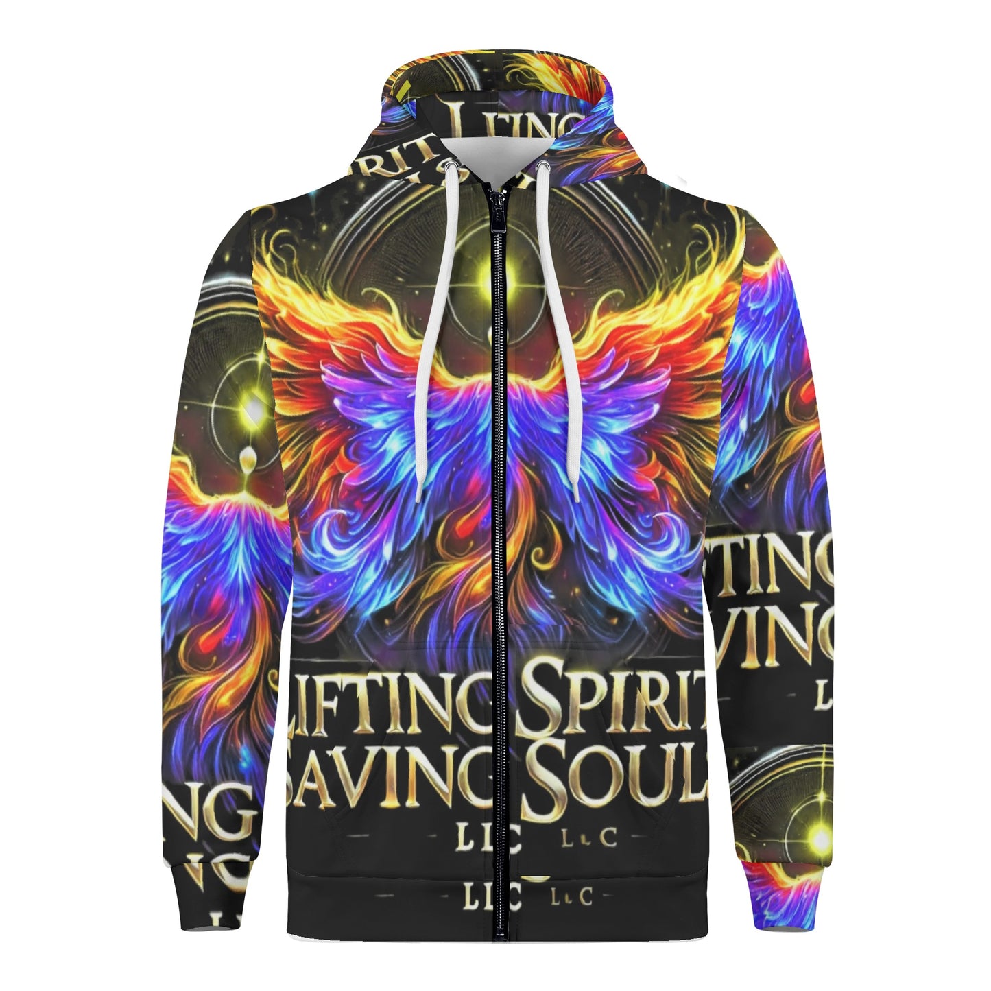 Mens All Over Print Classic Zip Up Hoodie Warm Jacket