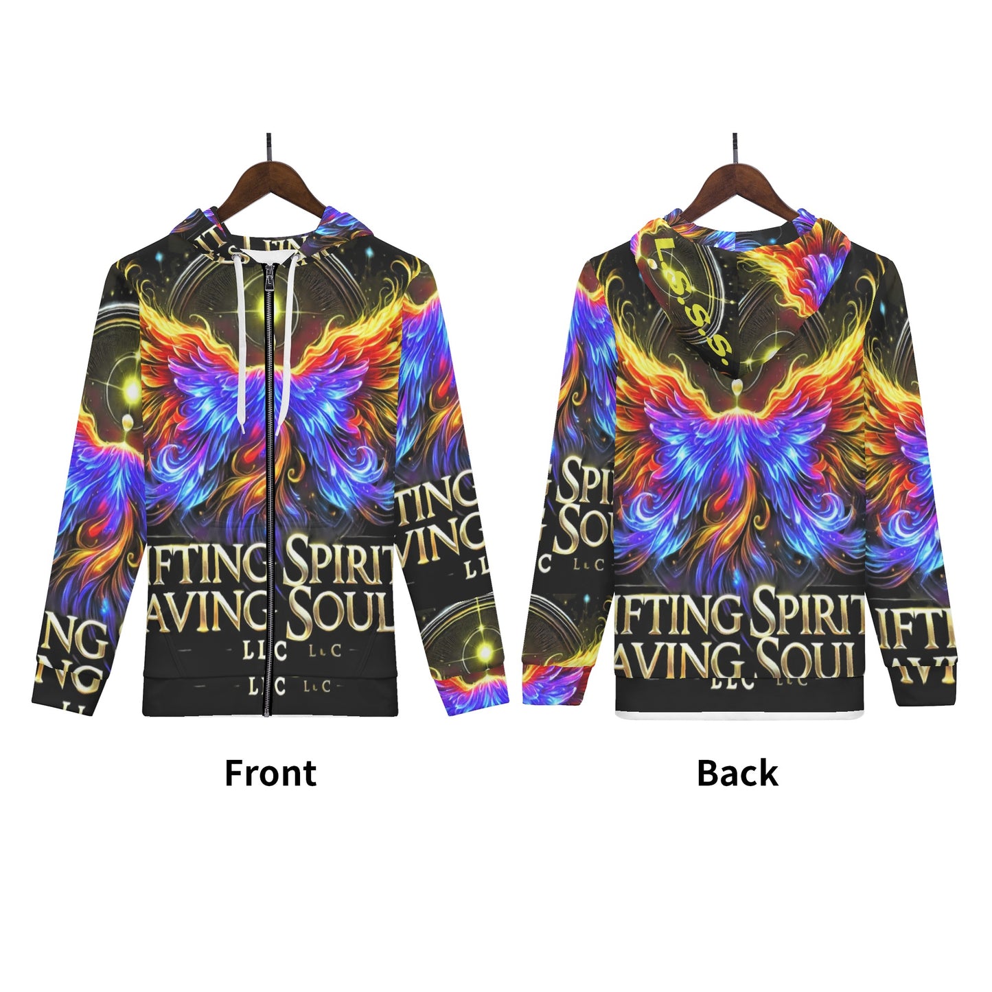 Mens All Over Print Classic Zip Up Hoodie Warm Jacket