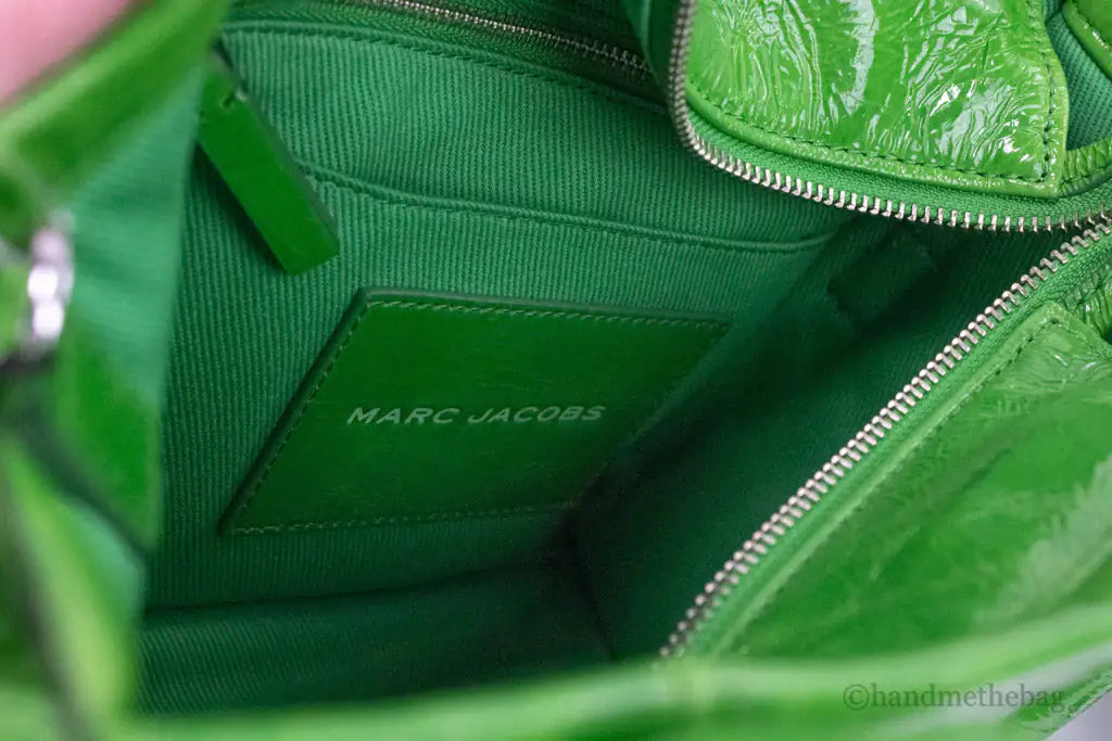 Marc Jacobs The Shiny Crinkle Mini Tote Fern Green Leather Crossbody Handbag Purse