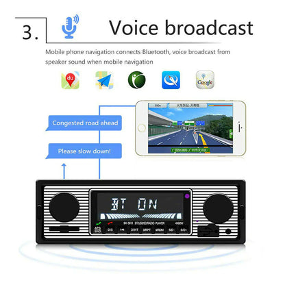 Bluetooth Vintage Car FM Radio MP3 Player USB Classic Stereo Audio Receiver AUX