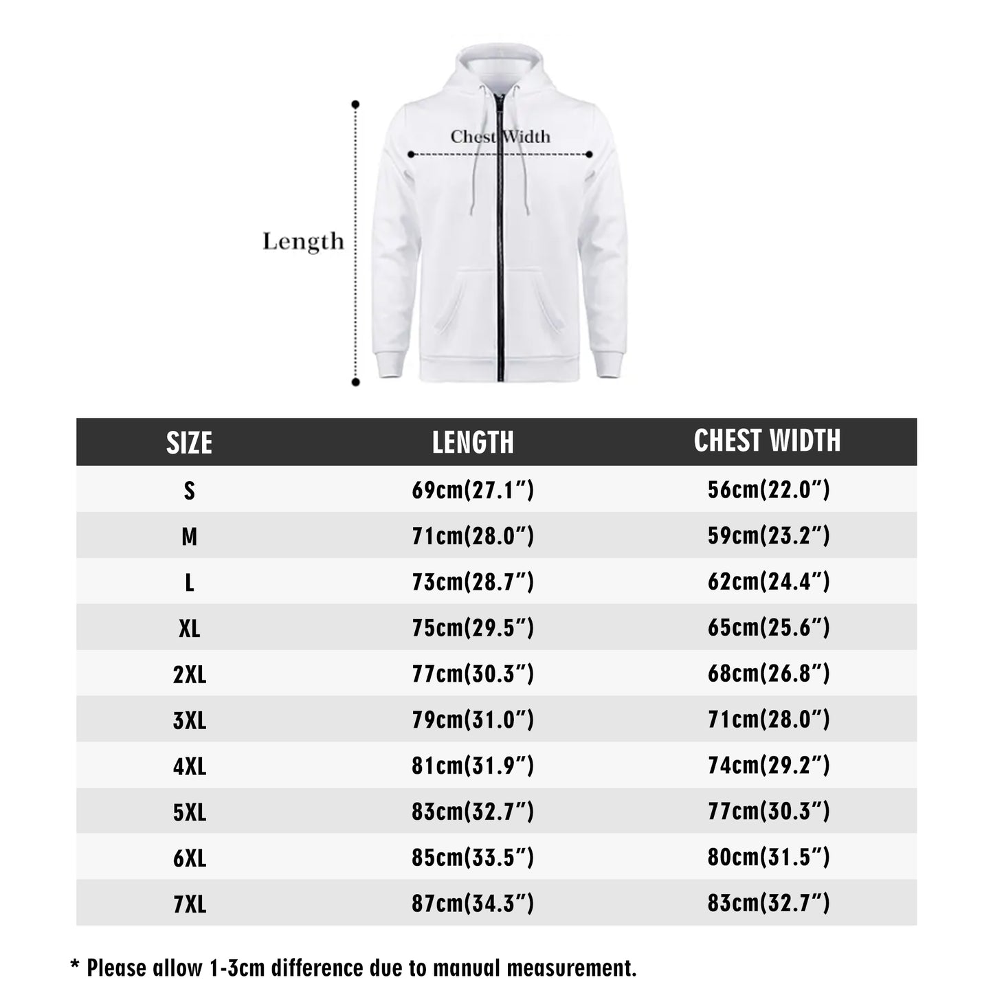 Mens All Over Print Classic Zip Up Hoodie Warm Jacket