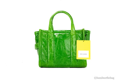 Marc Jacobs The Shiny Crinkle Mini Tote Fern Green Leather Crossbody Handbag Purse