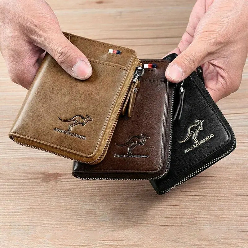 Mens RFID Blocking Leather Wallet Credit Card ID Holder Zipper Purse Waterproof