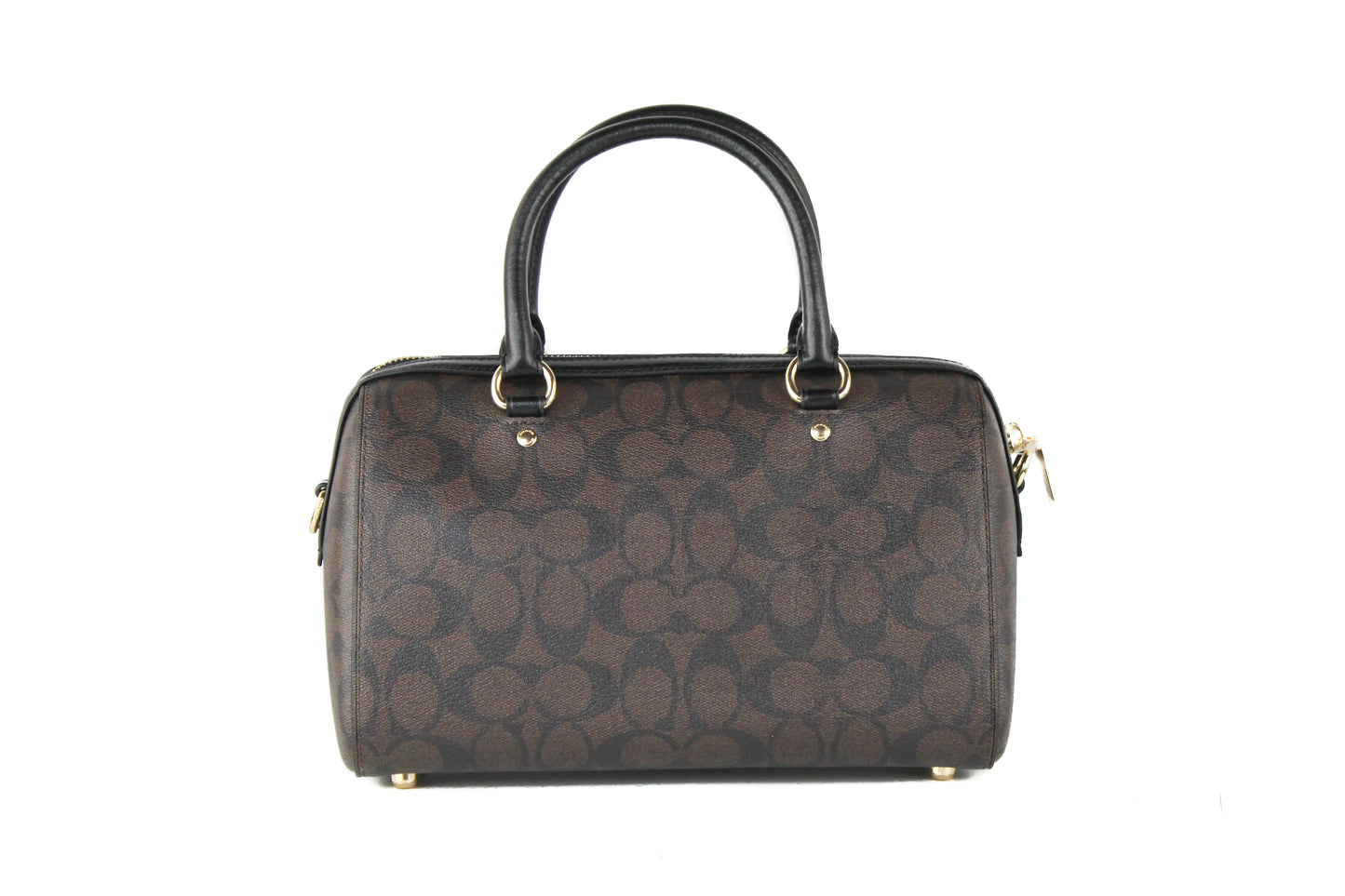 Coach (F83607) Rowan Brown Black Signature Leather Medium Satchel Handbag Purse