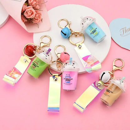 Cute Cat Pearl Milk Tea Cup Key Chain