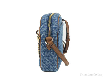 Michael Kors Jet Set East West Denim Signature Zip Chain Crossbody Bag Purse