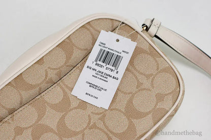 Coach (C9926) Jamie Mini Khaki Chalk Coated Canvas Camera Crossbody Handbag