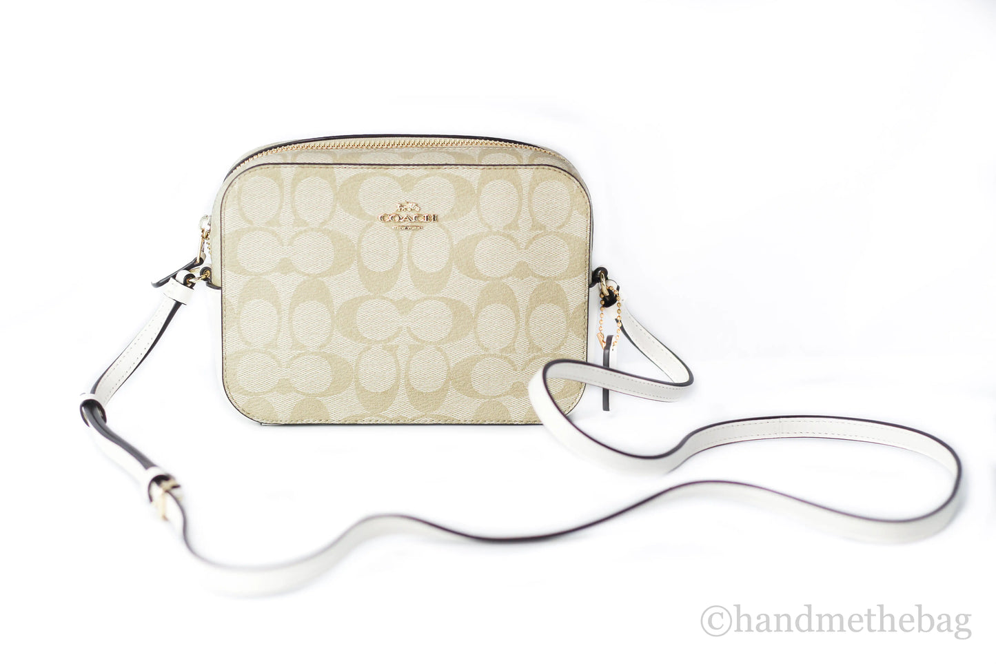Coach (91677) Signature Light Khaki Chalk Leather Mini Camera Bag Crossbody Handbag