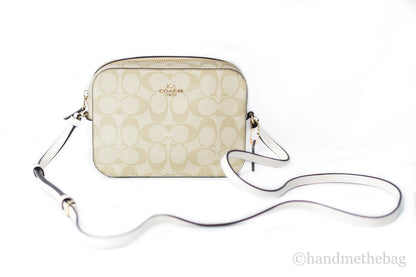 Coach (91677) Signature Light Khaki Chalk Leather Mini Camera Bag Crossbody Handbag