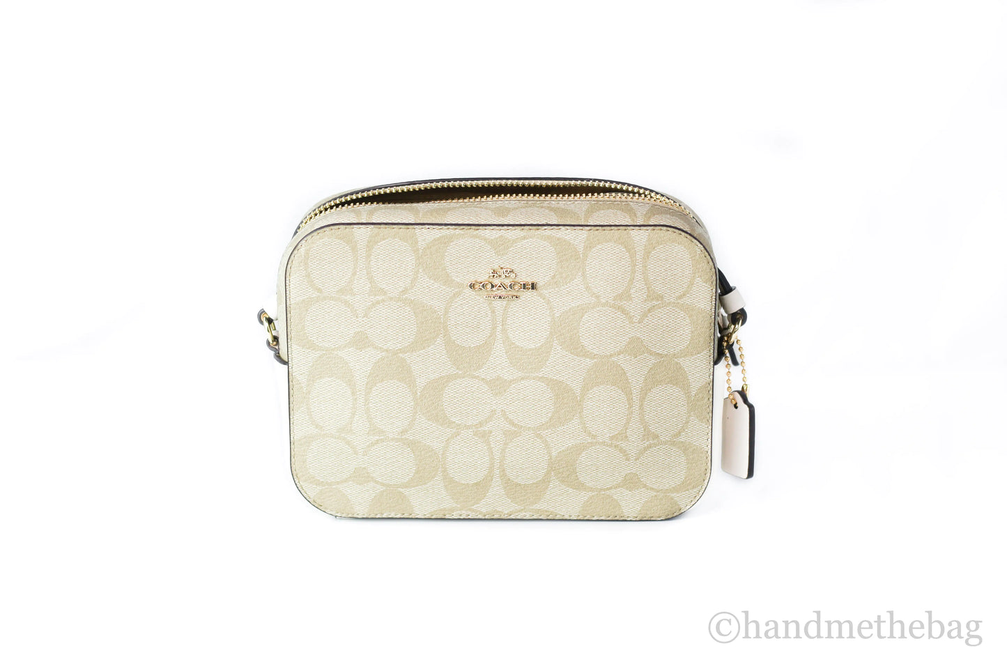 Coach (91677) Signature Light Khaki Chalk Leather Mini Camera Bag Crossbody Handbag