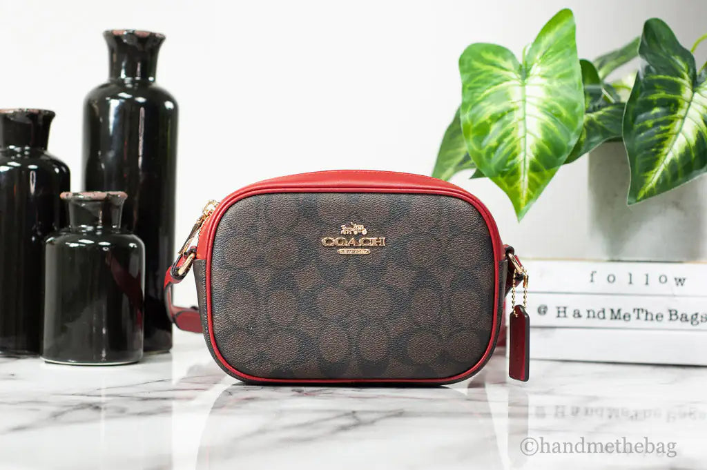 Coach Jamie Mini Brown Red Coated Canvas Camera Crossbody Handbag