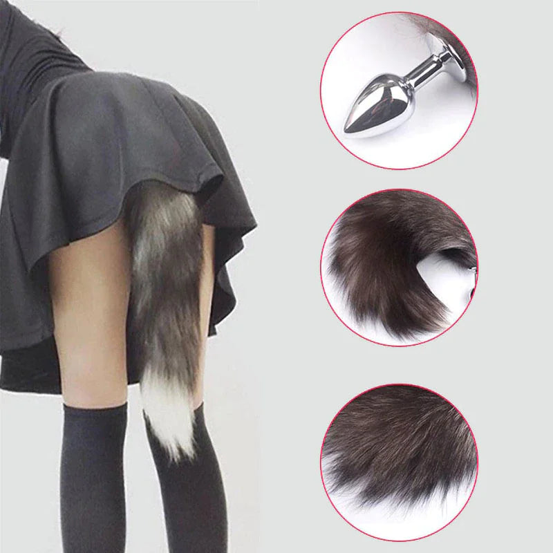 False Fox Tail With Metal Anal-Butt Plug Buttplug Cosplay Game Toy Games Romance