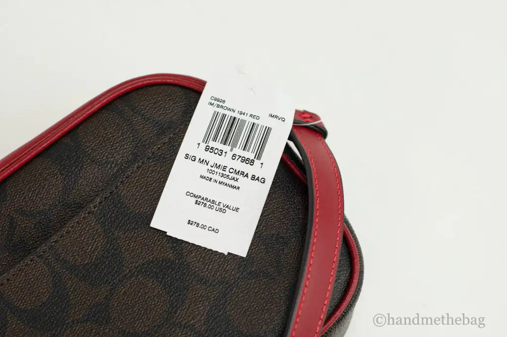Coach Jamie Mini Brown Red Coated Canvas Camera Crossbody Handbag