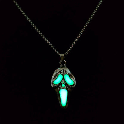 Vintage Glow In The Dark Skull Necklace