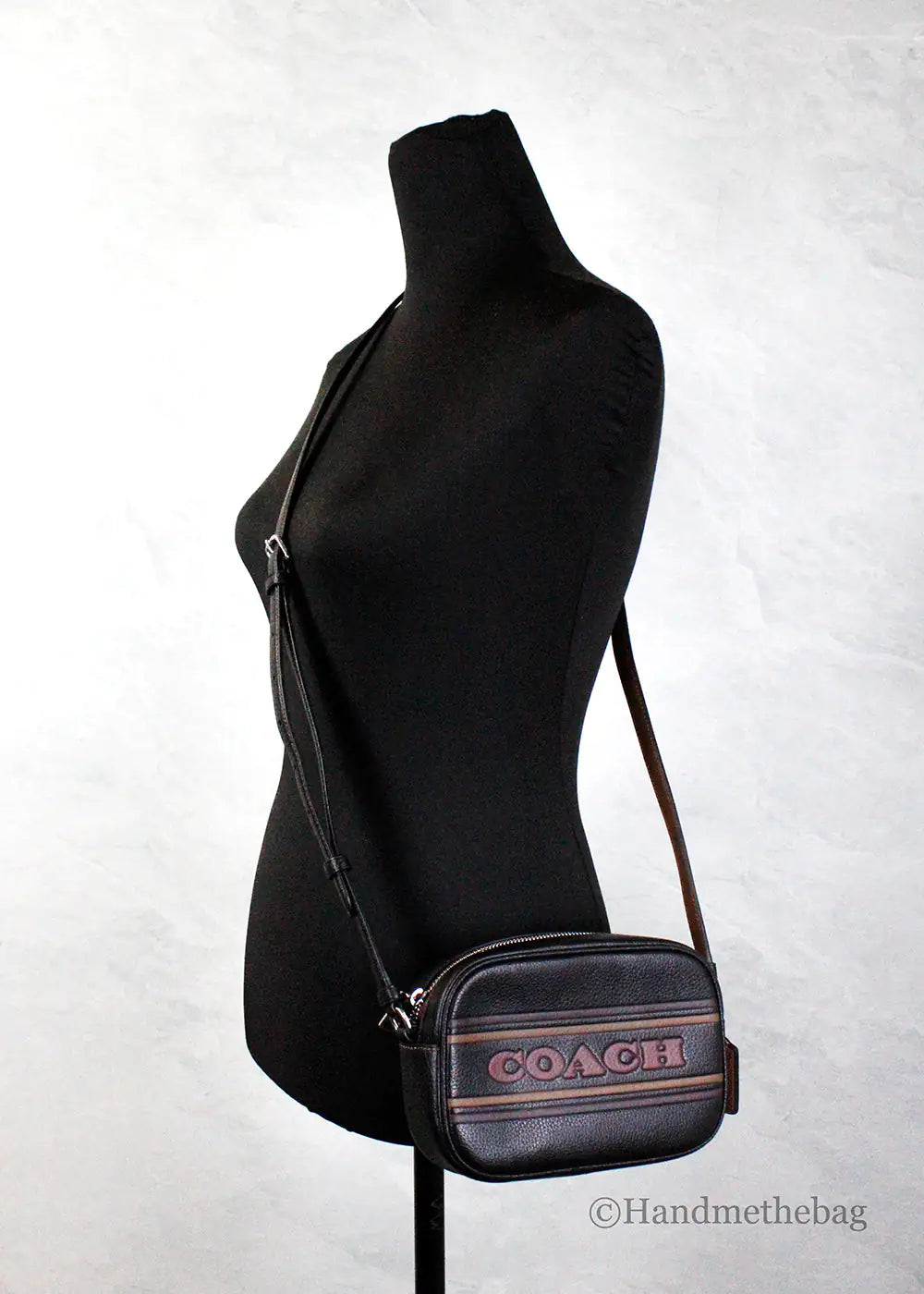 Coach Jamie Mini Black Logo Stripe Camera Crossbody Bag