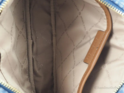 Michael Kors Jet Set East West Denim Signature Zip Chain Crossbody Bag Purse