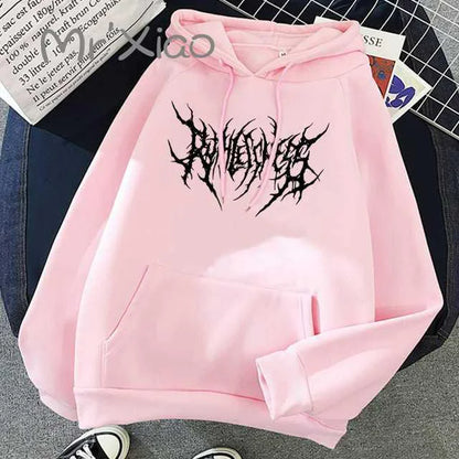 Solid Color Pocket Printed Hoodie