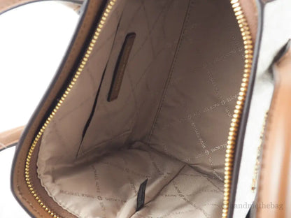 Michael Kors Avril Vanilla Signature PVC Leather Small Zip Satchel Handbag Purse