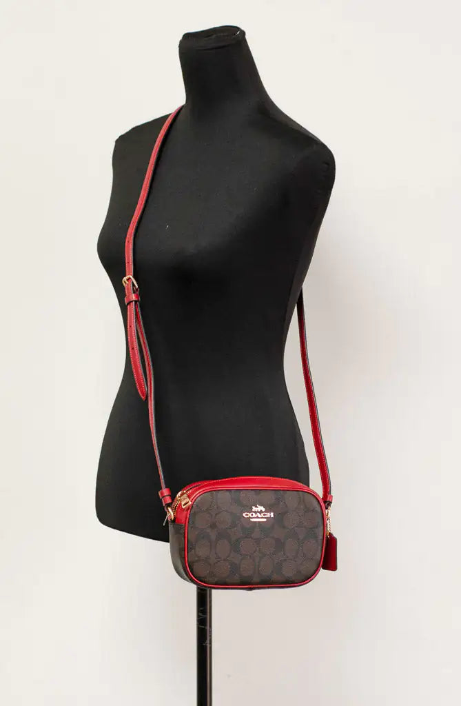 Coach Jamie Mini Brown Red Coated Canvas Camera Crossbody Handbag