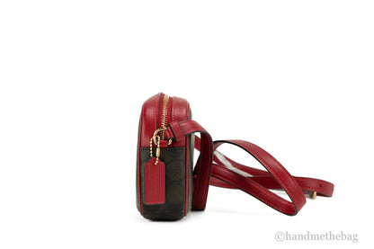 Coach Jamie Mini Brown Red Coated Canvas Camera Crossbody Handbag