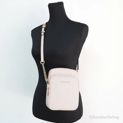 Michael Kors Jet Set Powder Blush Signature Flight Crossbody Handbag Purse Bag