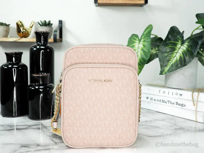 Michael Kors Jet Set Powder Blush Signature Flight Crossbody Handbag Purse Bag