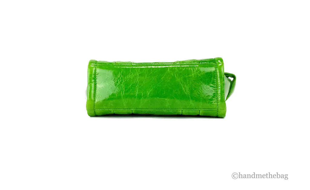 Marc Jacobs The Shiny Crinkle Mini Tote Fern Green Leather Crossbody Handbag Purse