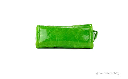 Marc Jacobs The Shiny Crinkle Mini Tote Fern Green Leather Crossbody Handbag Purse