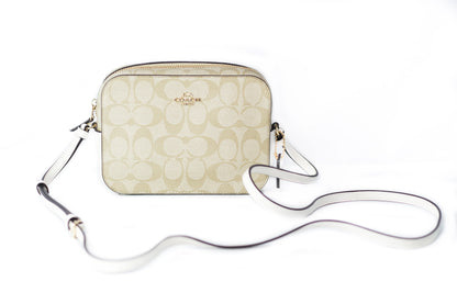 Coach (91677) Signature Light Khaki Chalk Leather Mini Camera Bag Crossbody Handbag