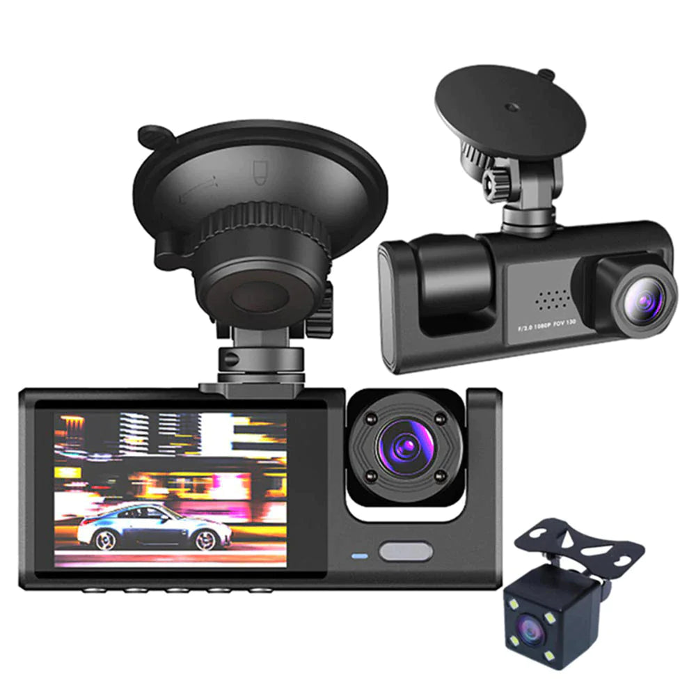 Car Dual Lens Dash Cam HD 1080P Front/Rear/Inside Video Recorder Camera G-Sensor