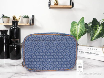 Michael Kors Jet Set East West Denim Signature Zip Chain Crossbody Bag Purse