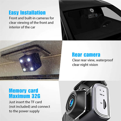 Car Dual Lens Dash Cam HD 1080P Front/Rear/Inside Video Recorder Camera G-Sensor