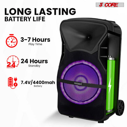 5Core15 inch PA Portable Bluetooth Party Speaker Karaoke Boombox + 2 Wireless Mics