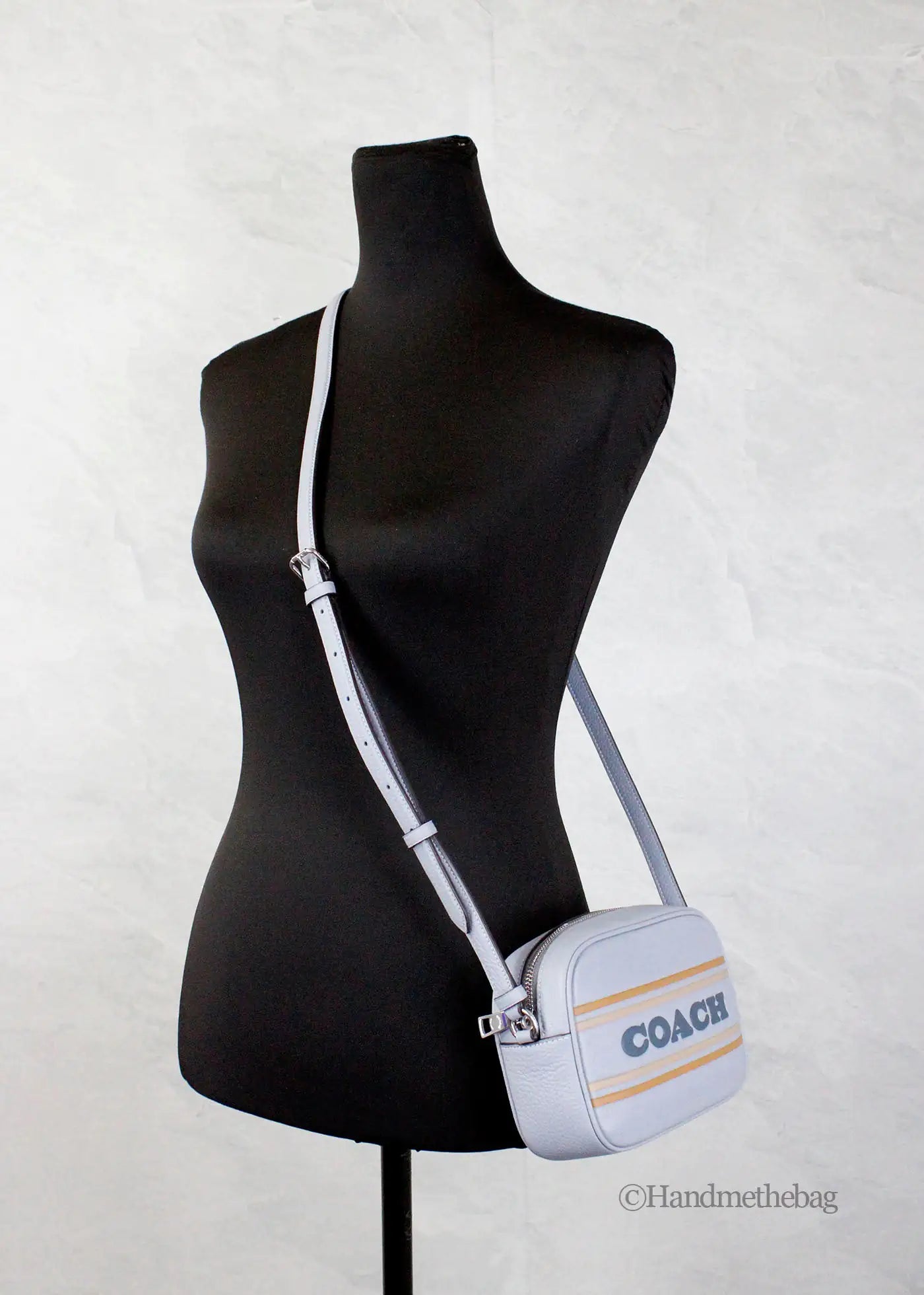 Coach Jamie Mini Grey Mist Logo Stripe Camera Crossbody Bag