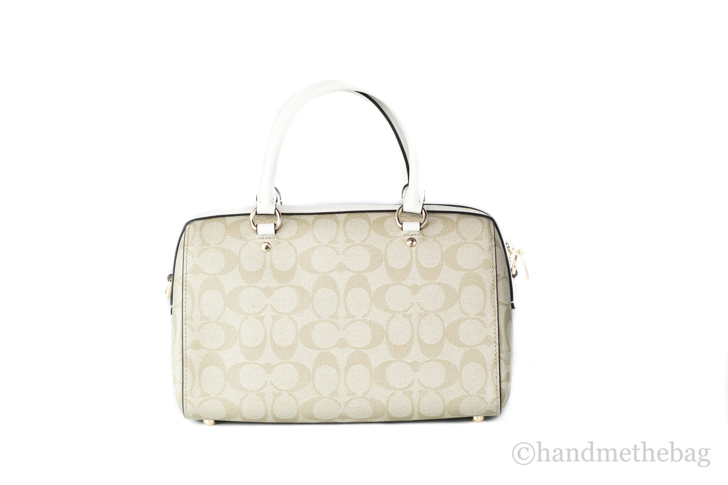 Coach (F83607) Rowan Signature Leather Light Khaki Chalk Medium Satchel Handbag Purse