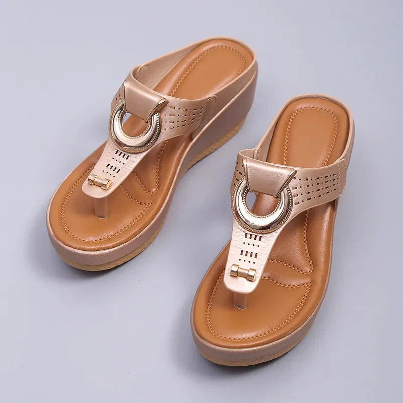 Low-Wedge Women Orthopedic Sandals Casual Flat Shoes Flip Flops Ladies Anti-Slip