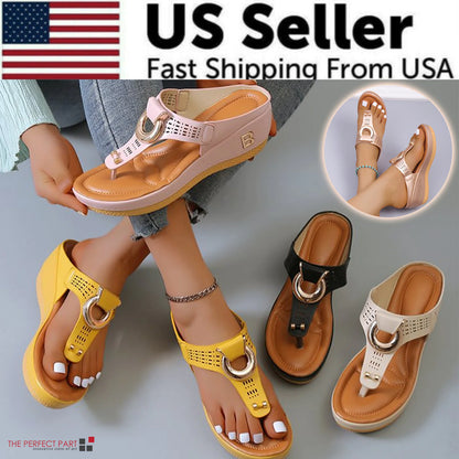 Low-Wedge Women Orthopedic Sandals Casual Flat Shoes Flip Flops Ladies Anti-Slip